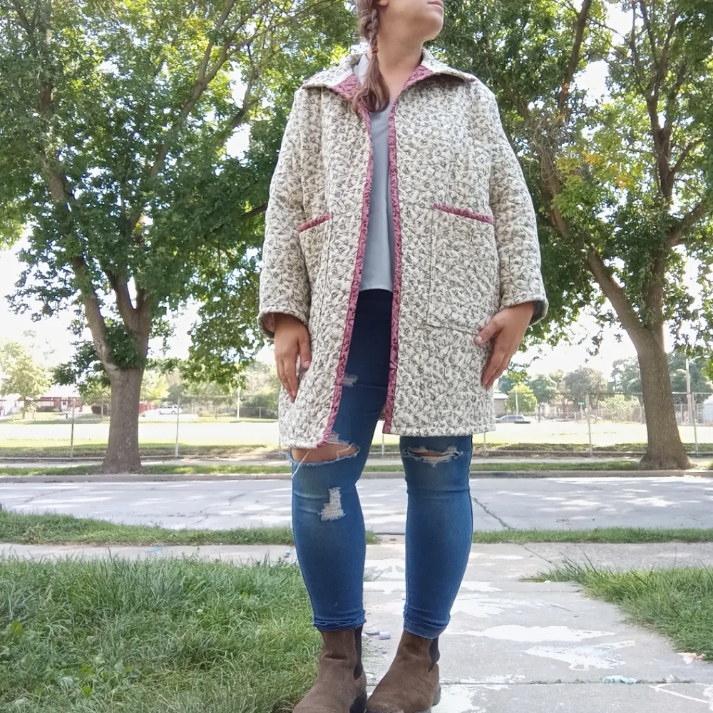 Vintage Quilt Coat, Floral Coat, Black Rose Quilt Coat